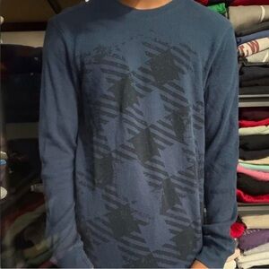 Y2K Navy The Machine Abstract Graphic Waffle Knit Thermal Long Sleeve